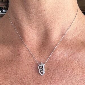 White Gold Diamond J Pendant Necklace w 2 White Gold Chains